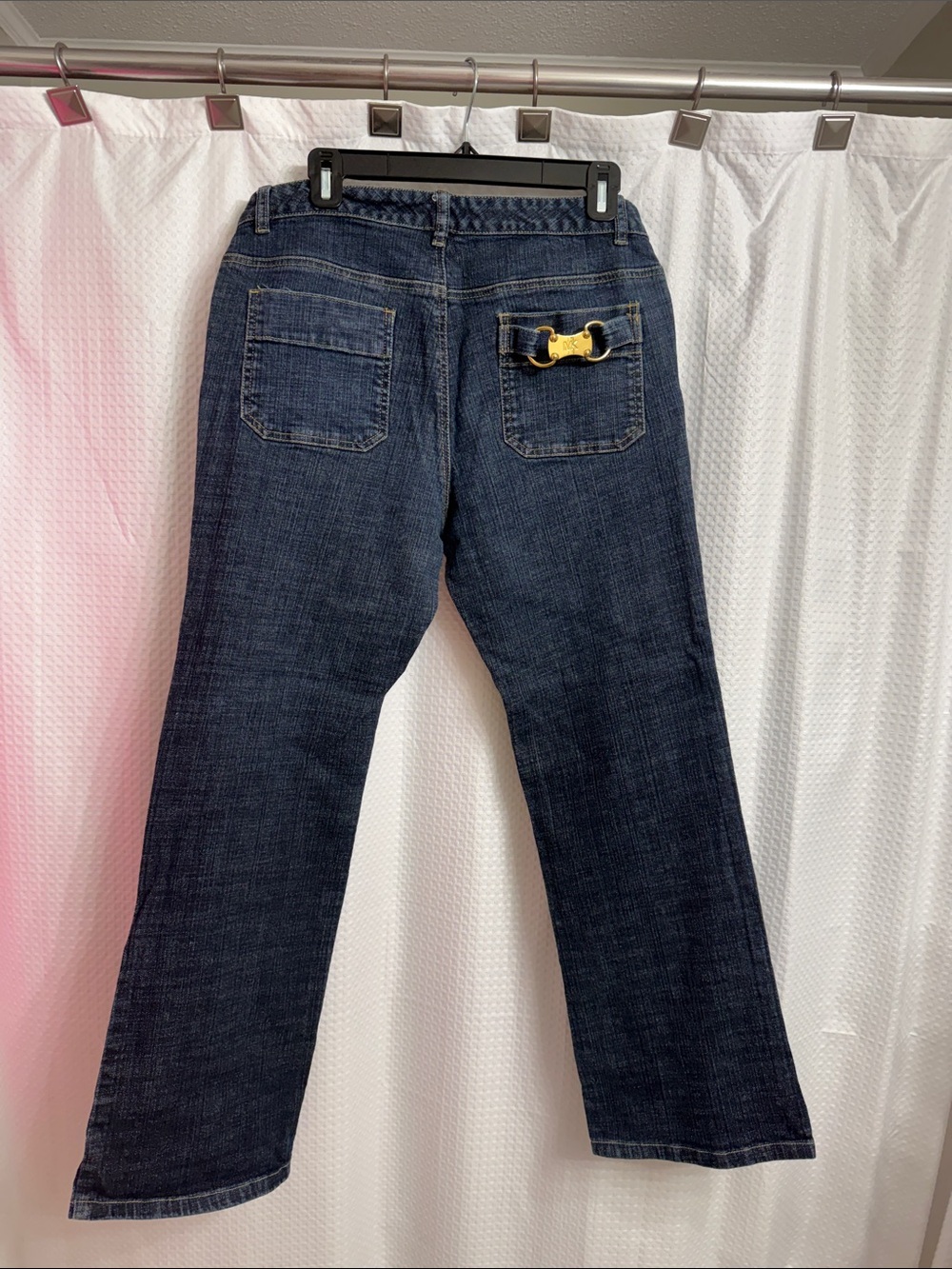 Michael Kors Dark Blue Jeans with Gold-Tone Back Buckle Size 10